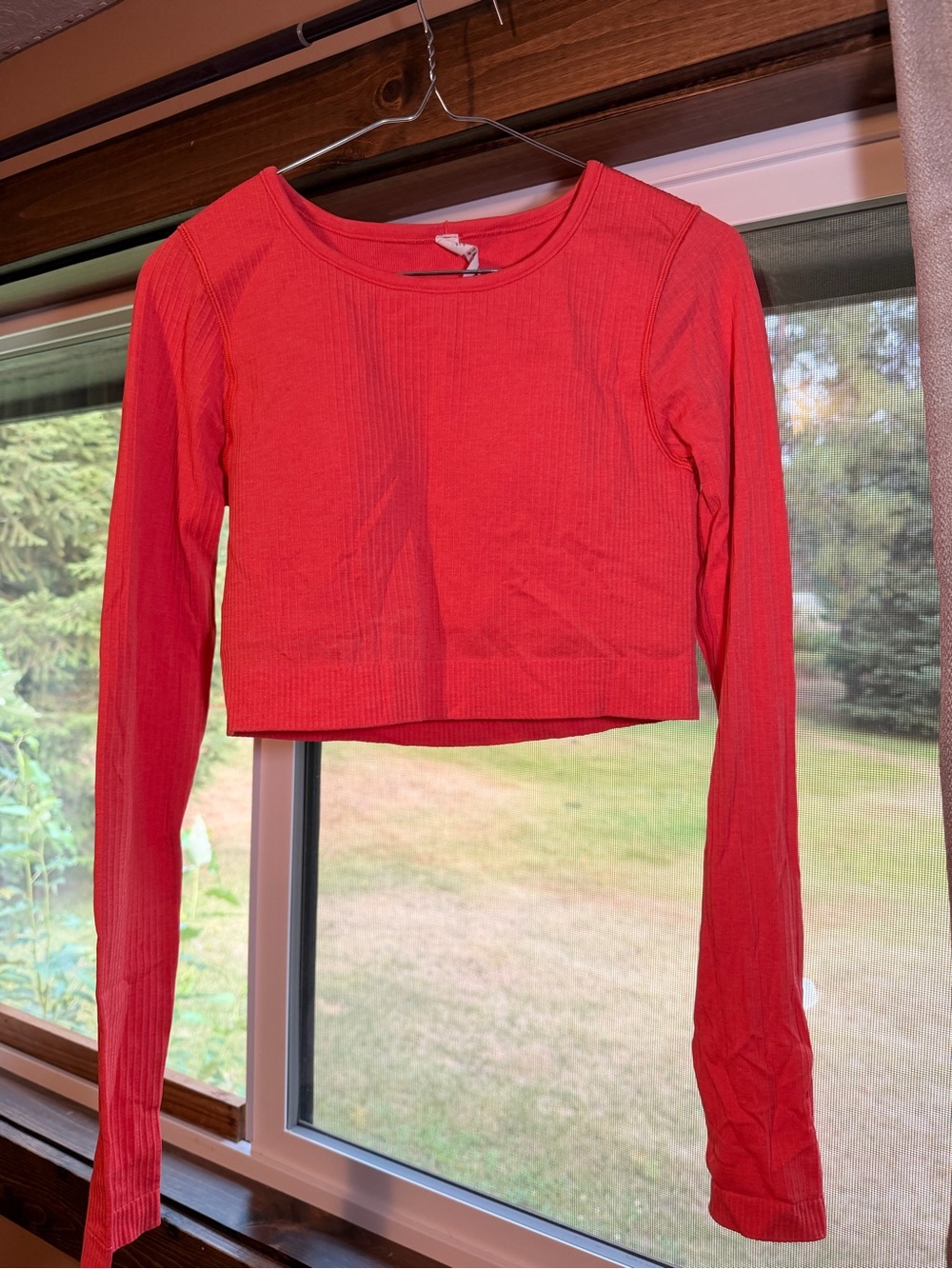 Lululemon Ribbed Long Sleeve Cropped Yoga Top Coral Pink Size 8